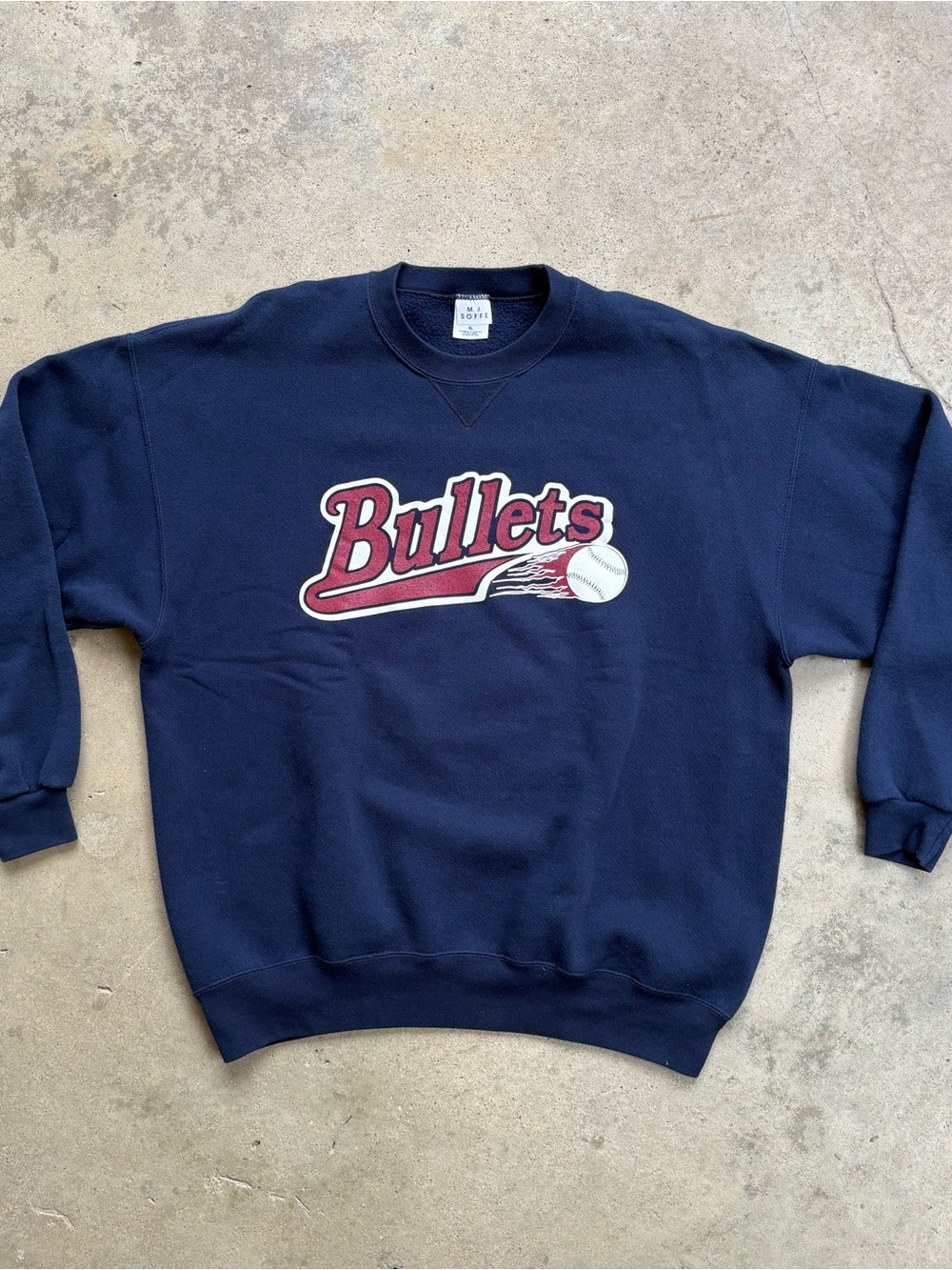 MJ Soffe Vintage Crewneck Men's XL Bullets Baseball Graphic Navy Blue